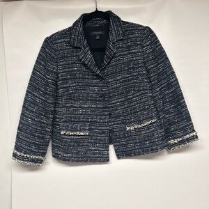 Ann Taylor Navy and White Tweed Blazer